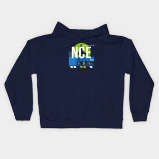 Nice (NCE) Airport // Retro Sunset Baggage Tag Kids Hoodie